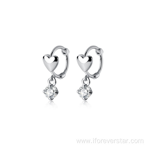 925 Silver Jewelry Handmade Heart CZ Zircon Earring